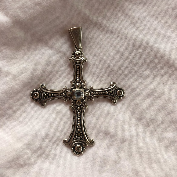 QVC Jewelry - qvc silver blue topaz cross pendant